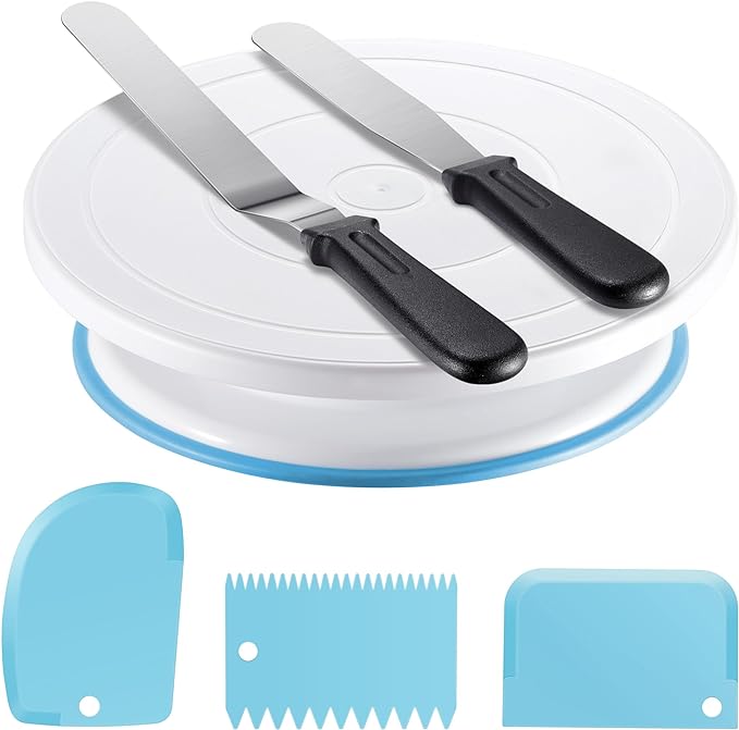 Kootek Cake Decorating Kit Baking Supplies Cake Turntable with 2 Frosting Straight Angled Spatula 3 Icing Smoother Scrapers Baking Accessories Tools for Beginners and Pros, Blue