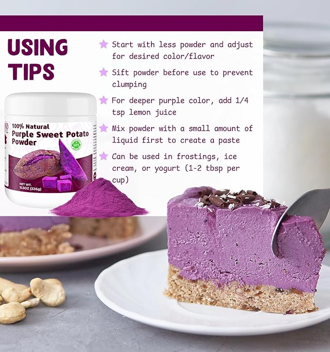 Purple Sweet Potato Powder 11.5oz (326g) - Natural Food Coloring for Baking, Drinks & Smoothies｜Ube/Purple Yam Alternative, Non-GMO, Gluten-Free, Resealable Pack