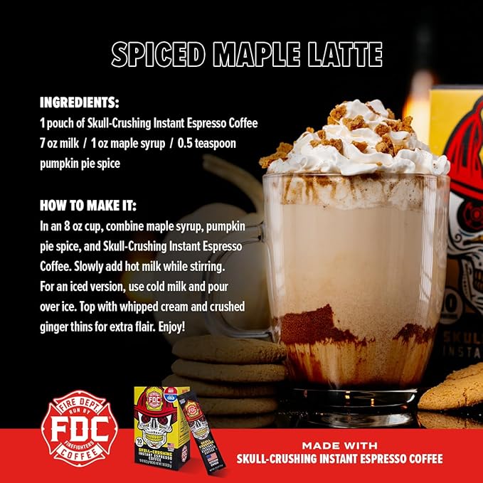 Fire Department Coffee - Skull Crushing Instant Espresso Coffee - Instant Coffee Packets Single Serve - Gives Back to Firefighters - Veteran Owned - Enjoy Hot or Cold (Pack of 60)