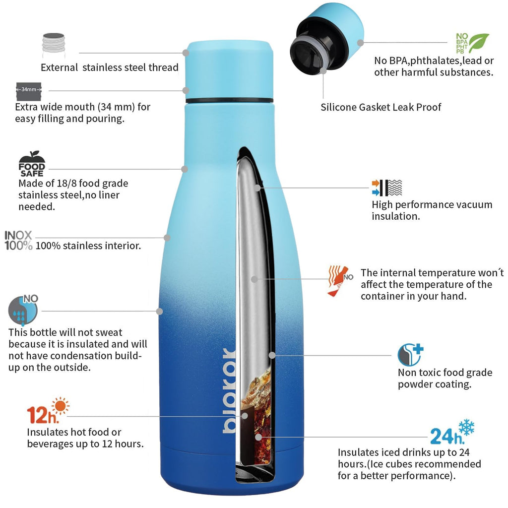 BJPKPK 12 oz Small Mini Water Bottle, Insulated Stainless Steel Flask