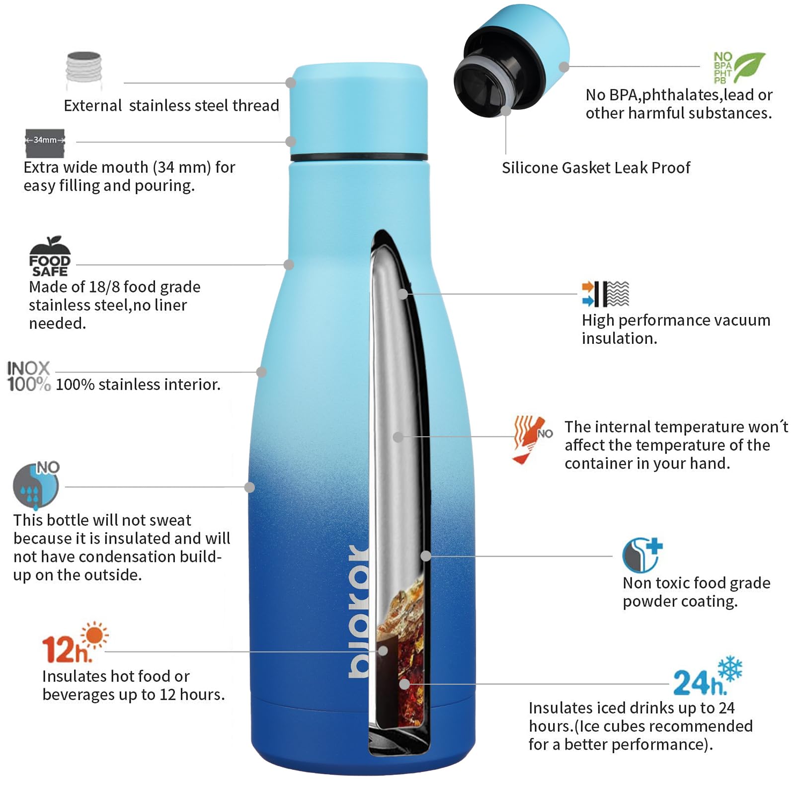 BJPKPK 12 oz Small Mini Water Bottle, Insulated Stainless Steel Flask