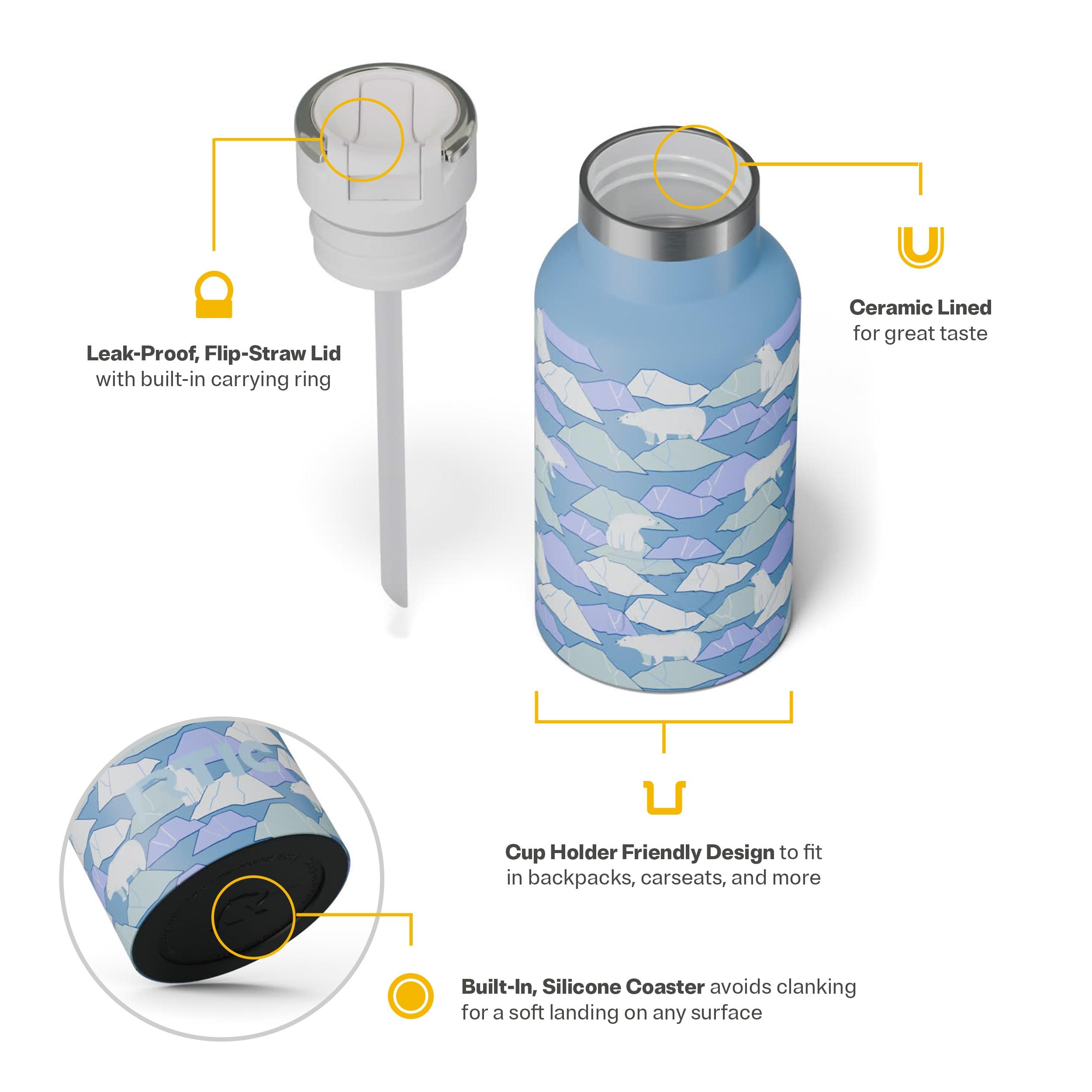 RTIC Little Journey Water Bottle with Straw, Ceramic Lined, Polar Ice