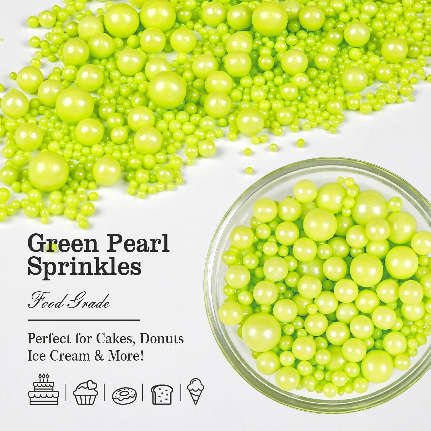 Green Pearl Sprinkles for Cake Decorating, 150g/5.29oz Mix Size, Edible Candy Sugar Pearls, Pearl Cake Decorations, Cupcake Toppers, Party, Holiday Supplies, Food Grade Sprinkles