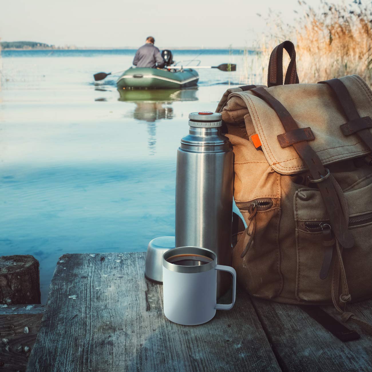 ALOUFEA 12oz Insulated Travel Coffee Mug with Handle, Black, 2 Pack
