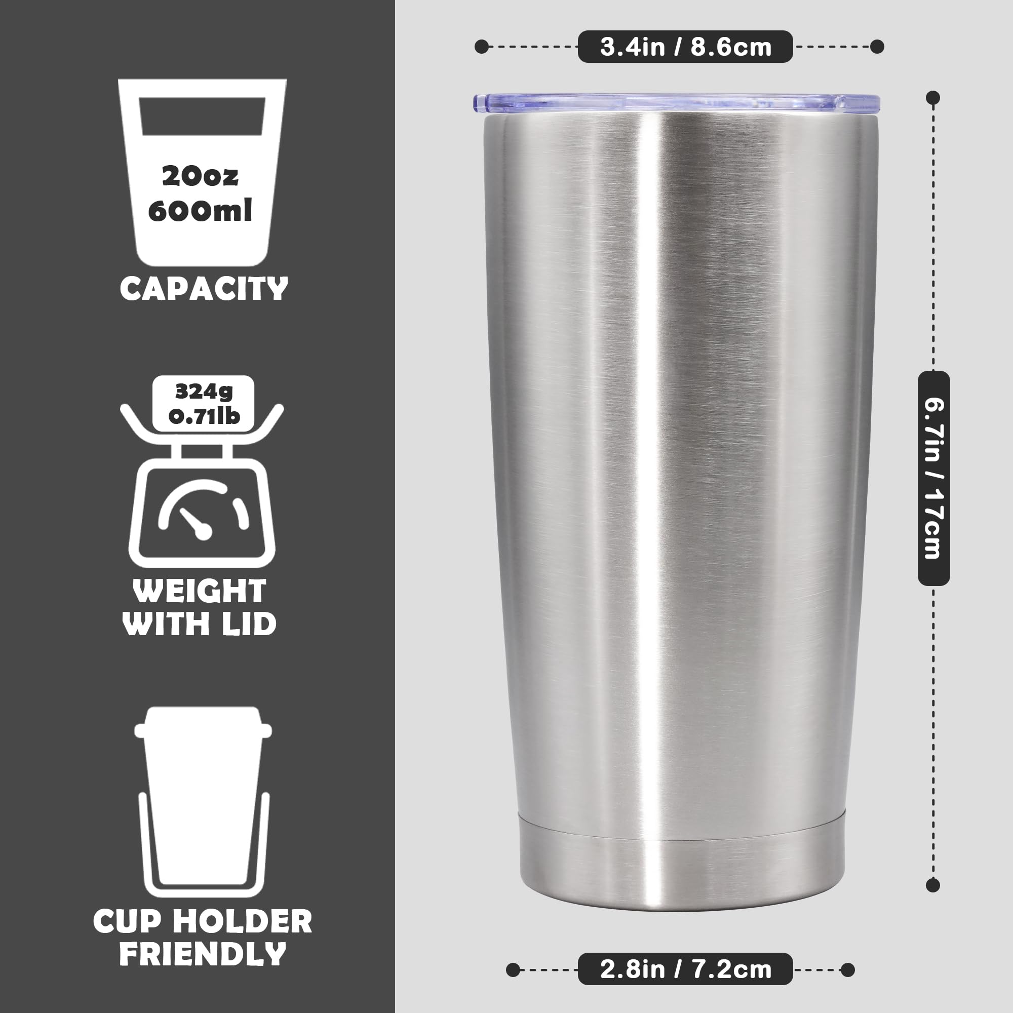 AUWBON 20oz Tumbler Stainless Steel Tumbler Coffee Tumbler with Lid SS, 1P