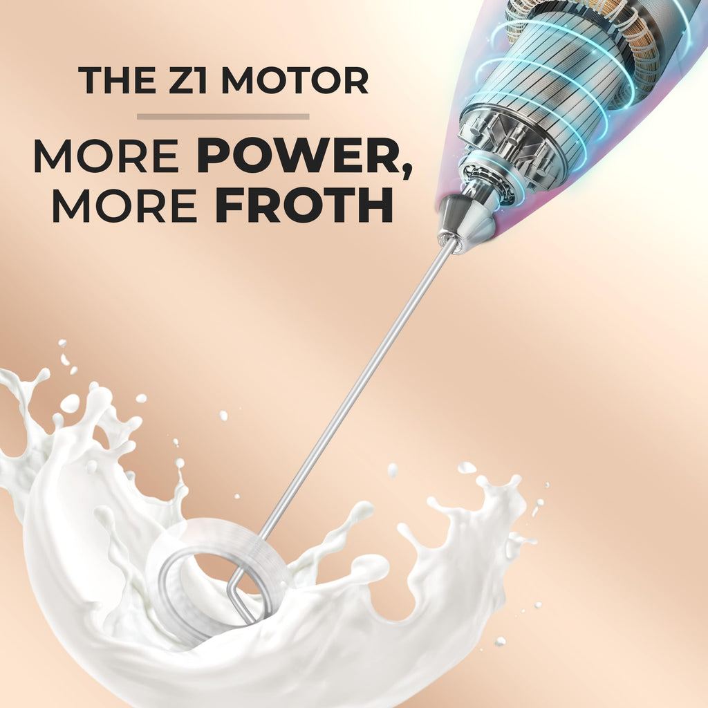 Zulay Kitchen Powerful Milk Frother Wand With Duracell Batteries - Ultra Fast Handheld Drink Mixer - Electric Whisk Foam Maker for Coffee, Lattes, Cappuccino & Matcha - Z1 Motor - Pink Spritz