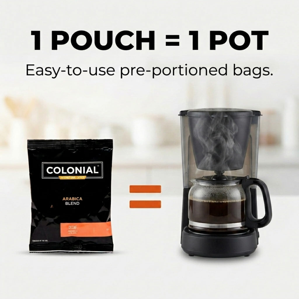 Colonial Coffee Decaf Dark Roast Hotel Filter Packs, 0.5oz, 50 Ct