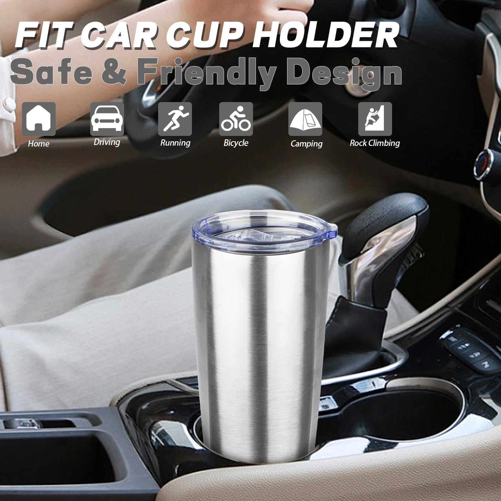 GUDEMAO 20 oz Tumbler with Lids and Straws, Stainless Steel Insulated Coffee Tumbler, Double Wall Vacuum Insulated Travel Mug Cup, Leakproof Thermal Coffee Cup for Hot and Cold Drinks (Silver)