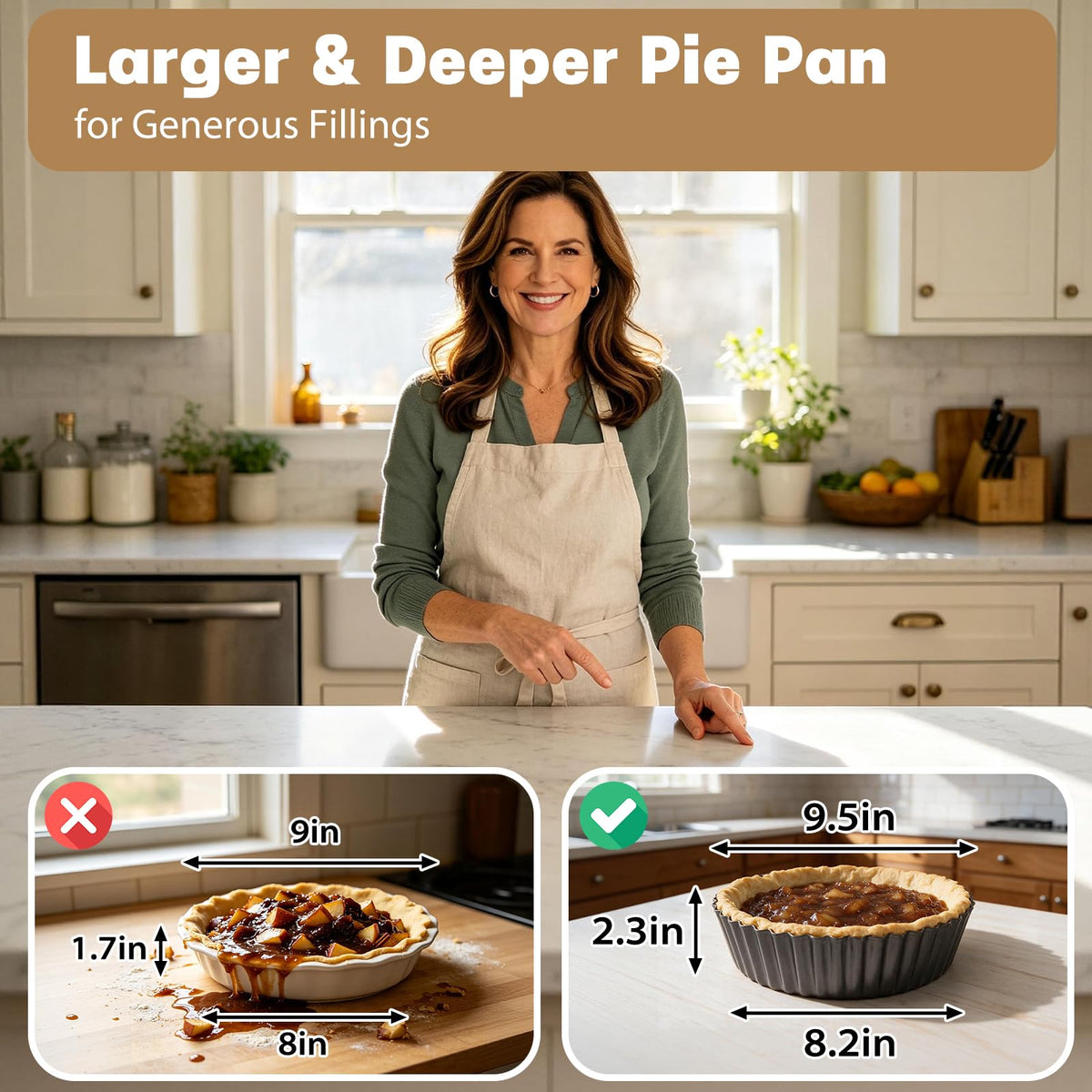 2 Pack 9.5 Inch Pie Pan with Removable Bottom for Baking Deep Quiche Dish