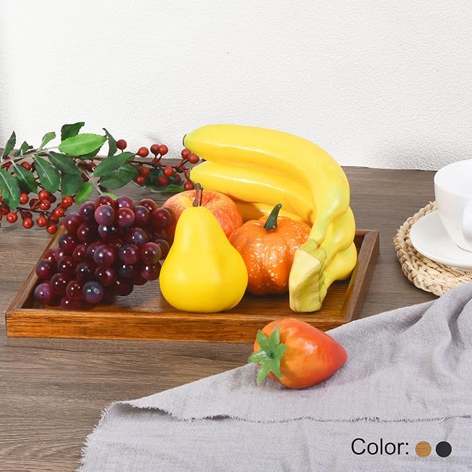 PATIKIL Wood Serving Tray 30x20cm/12x8 Inch Outer Base, Rectangular Decorative Platter for Home Decor Kitchen Table Candle Holder, Brown