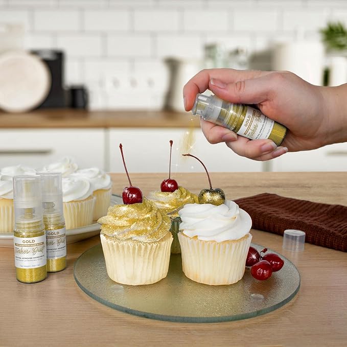 Bakell - Gold Tinker Dust (4g, 1x Mini Spray Pump) Edible Glitter for Food, Desserts, and Beverages!