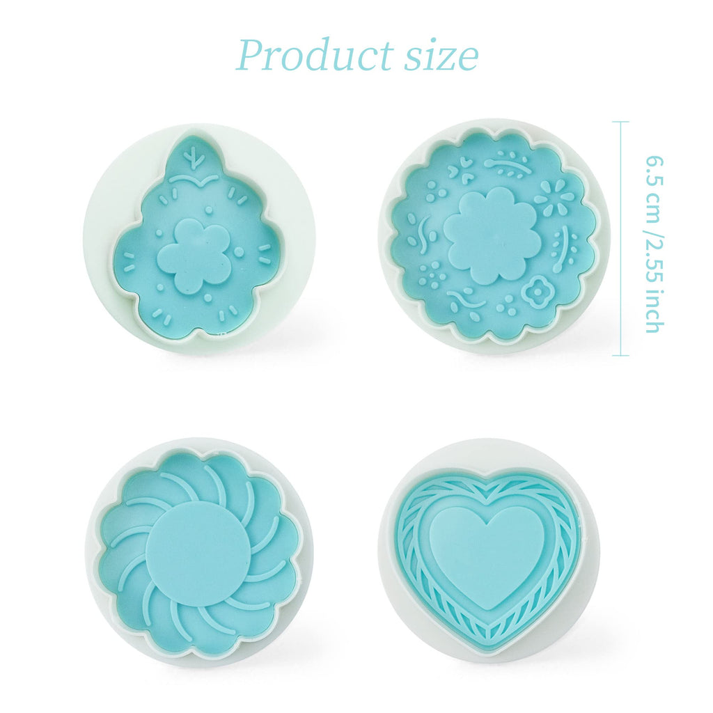 PTSGCAI Cookie Stamps for Baking, 4-Pcs Set with Wooden Handle, 3D Cookie Press Molds for Christmas, Holiday & Party, Perfect for Shortbread, Fondant & Cake Decoration - Flower & Leaf Patterns