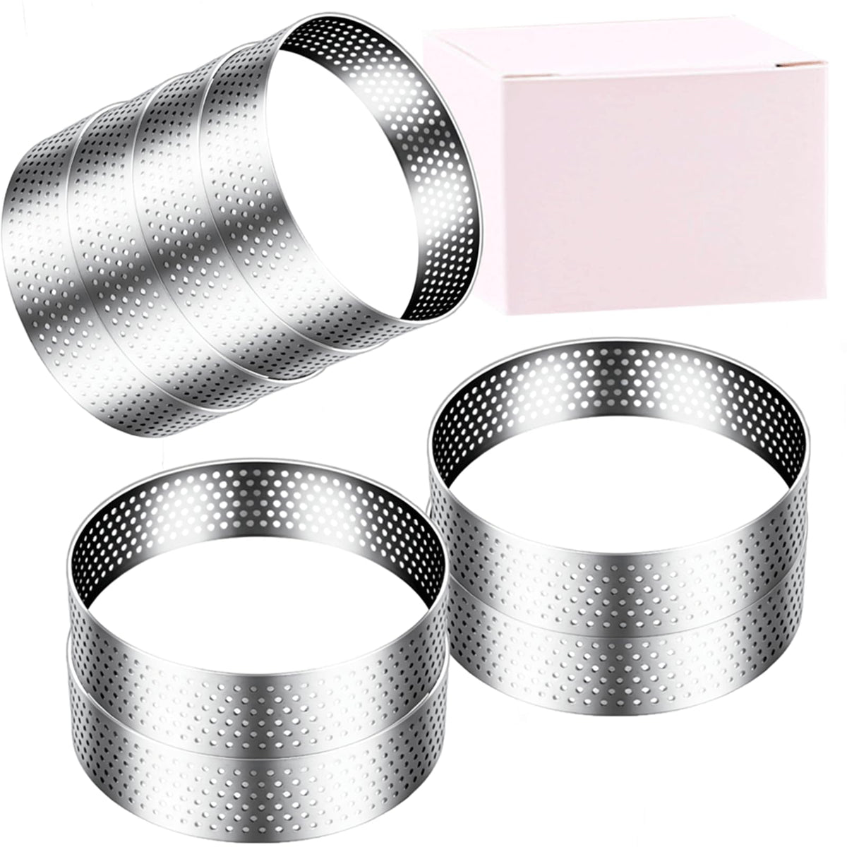 8Packs Perforated Tart Rings 3.15 Inch Stainless Steel Perforated Cake Rings, Round Ring Molds for Cookies, fruit tarts, Prevent Soggy Crust & Even Baking