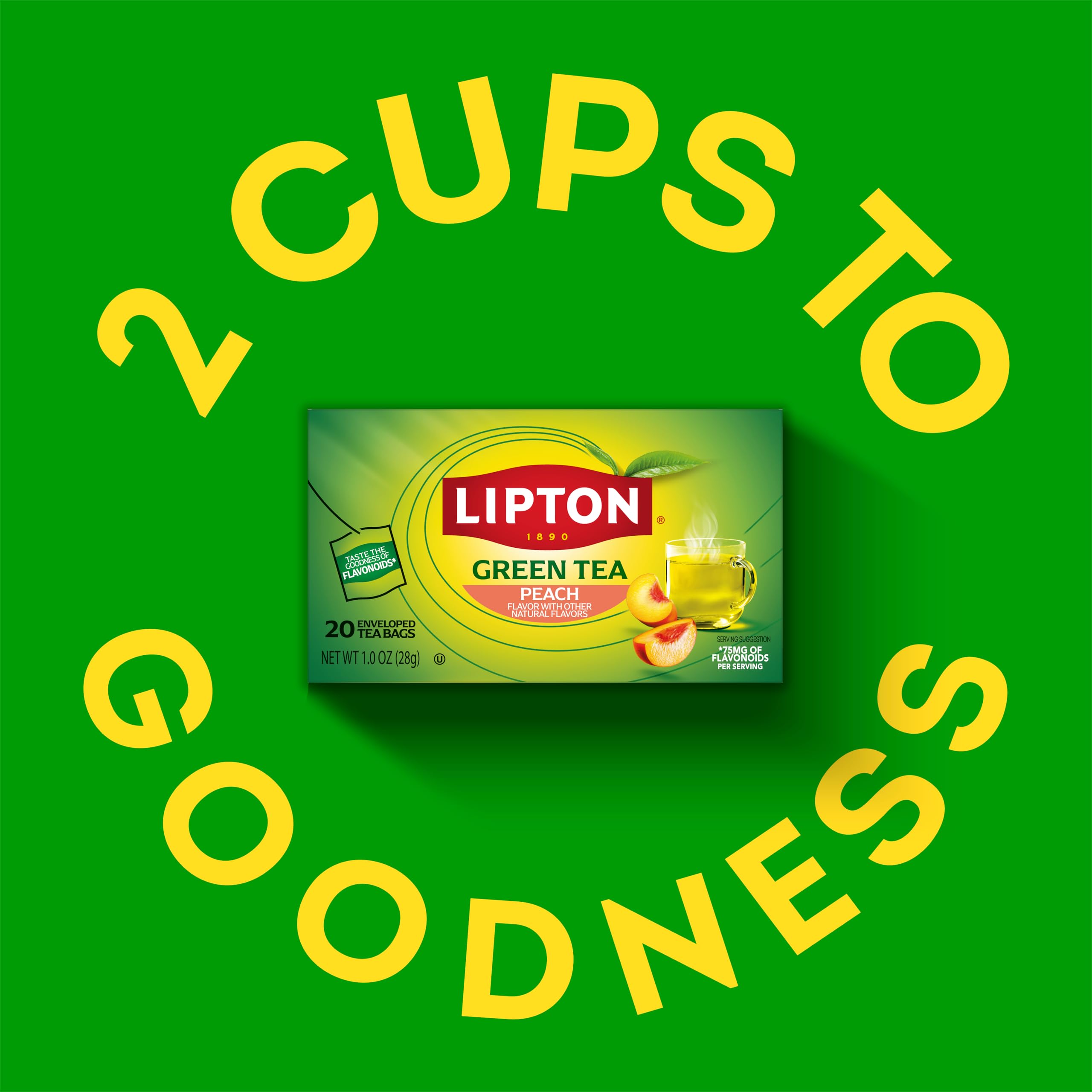 Lipton Peach Green Tea Bags, 20 Total Tea Bags