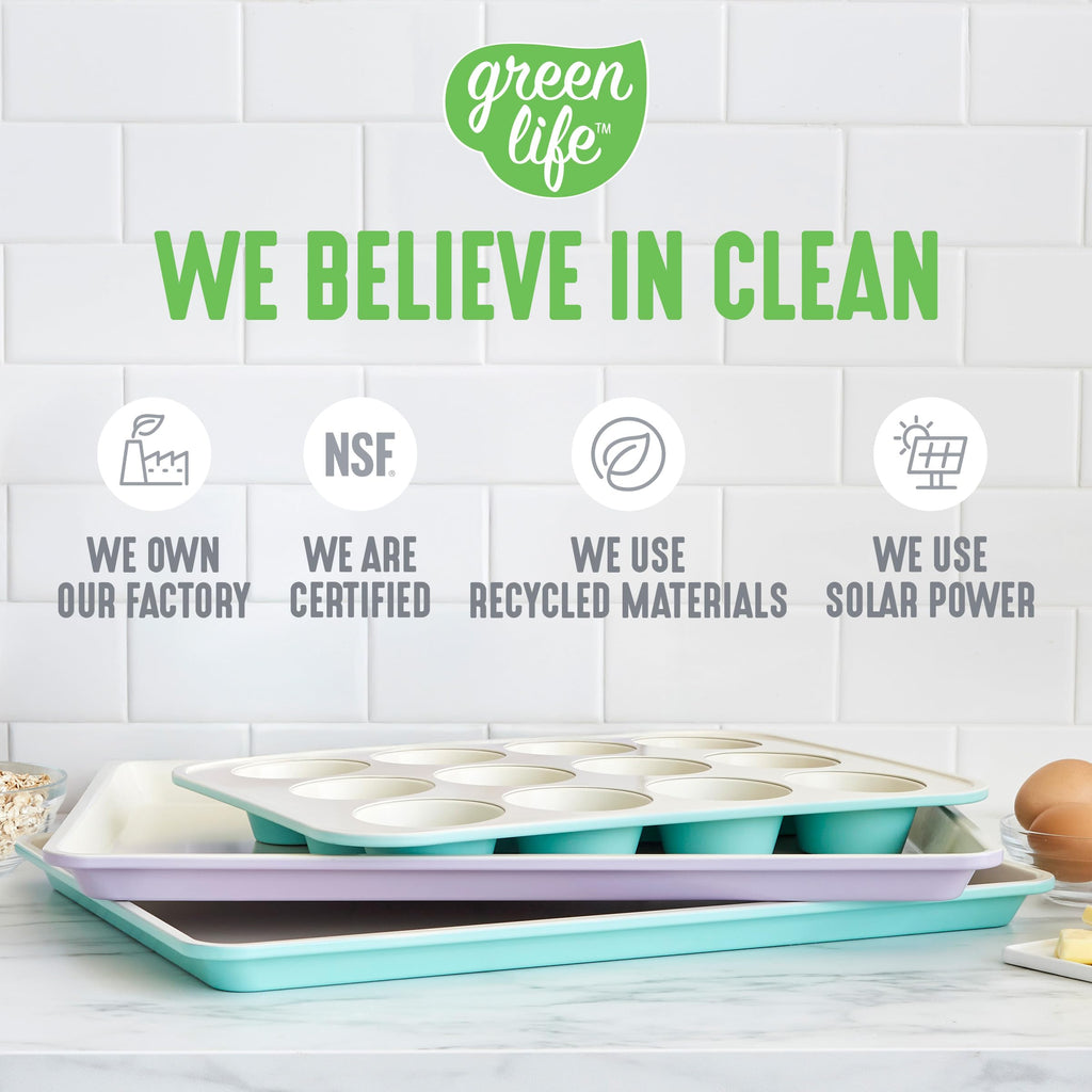 GreenLife Bakeware 18” x 13” Half Cookie Sheet Baking Pan, Non-Toxic PFAS-Free Healthy Ceramic Nonstick, Oven Safe to 450°F, Easy Release, Even Heating, Easy Clean, Gray
