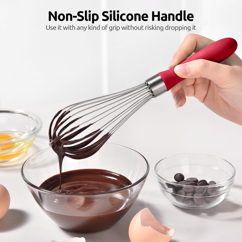 U-Taste Wire Whisk for Cooking, 18/10 Stainless Steel Balloon Wisk, S/Red
