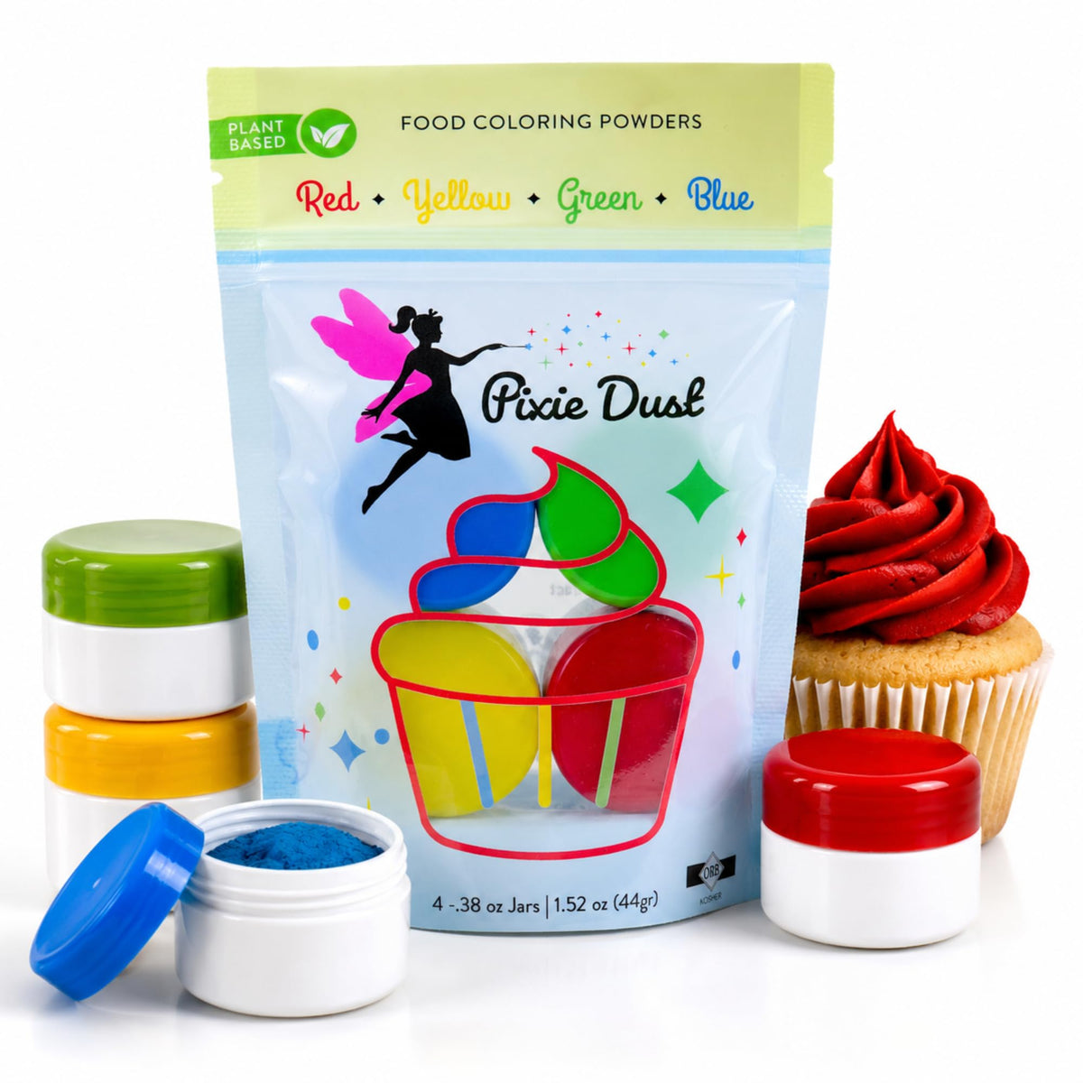 Pixie Dust Natural Food Coloring Powder, Red, Yellow, Blue & Green Dye Free