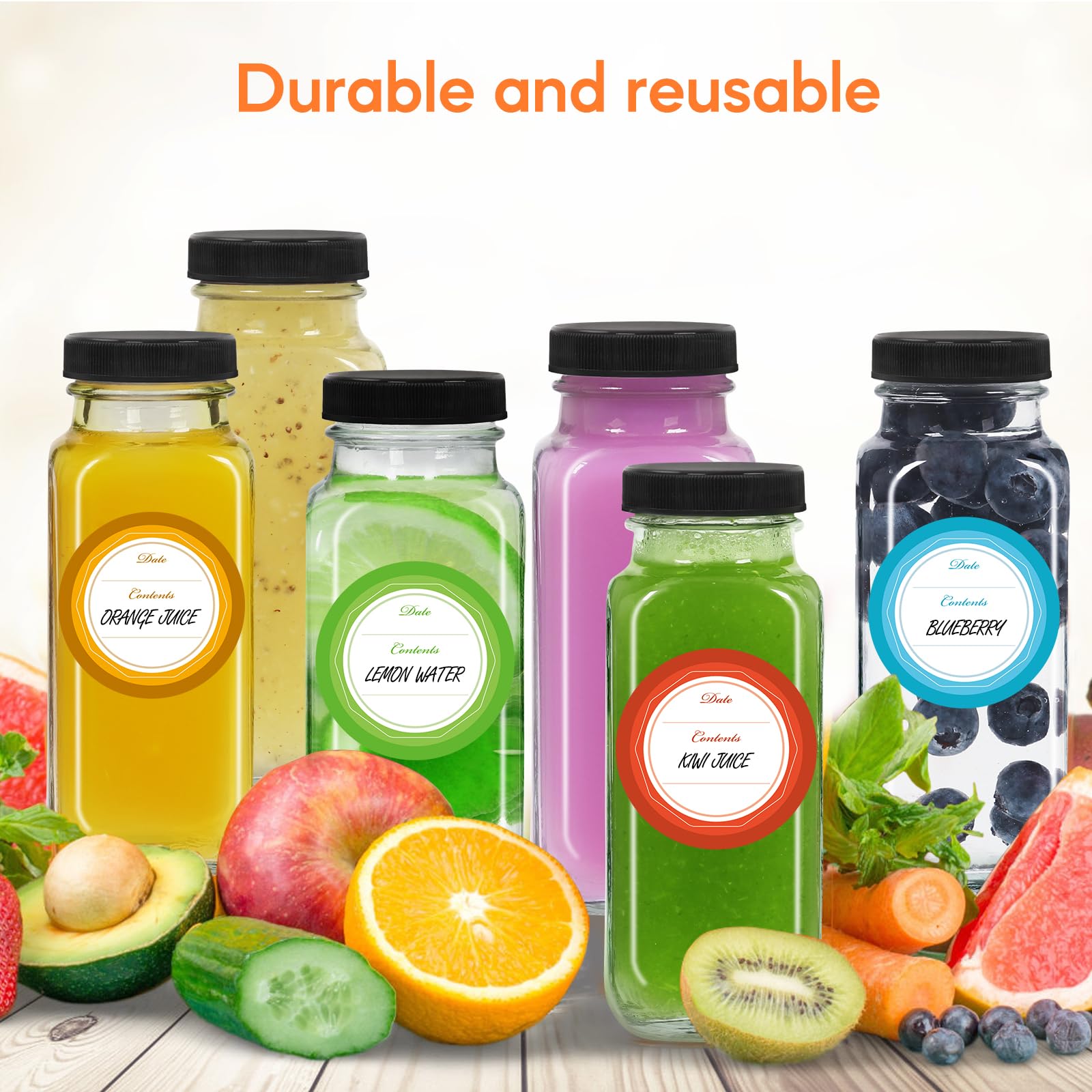 STARSIDE 8oz 3-Pack Glass Juice Bottles with Leak-proof Lids