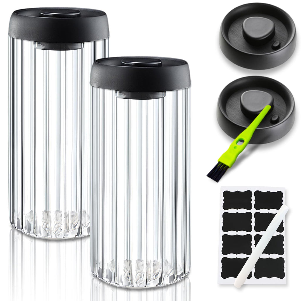 HelpyLife Vacuum Coffee Canister,2PCS 61FLOZ Borosilicate Glass Jar with Spare Airtight lid, Label and Brush, Coffee Bean Storage for Coffee Beans & Grounds Coffee(Clear Glass)