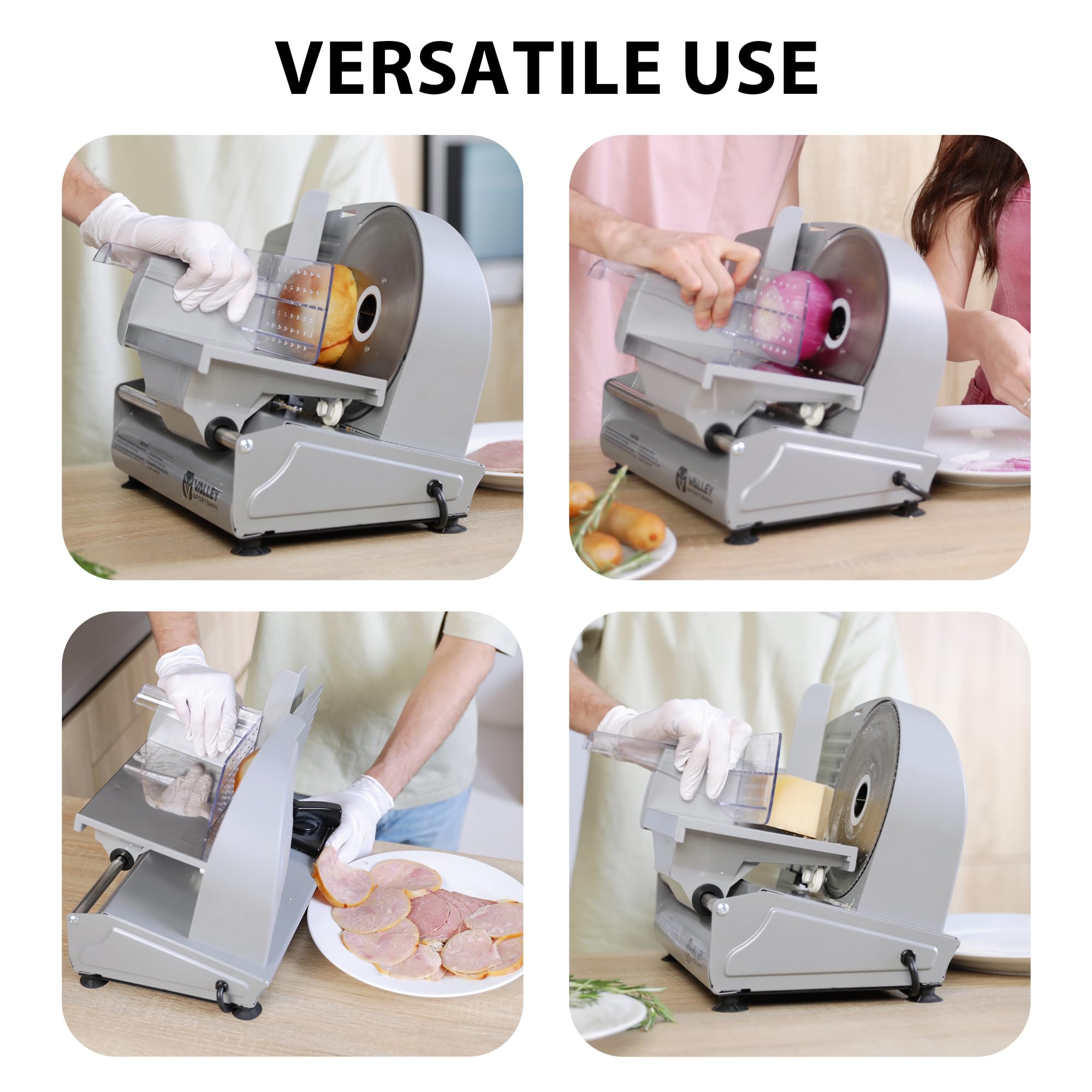 TOOGOOD 7.5" Electric Meat Slicer, Food Slicer Machine with Stainless Steel Blade, Adjustable Thickness for Home Use, Easy to Clean, Cuts Meat, Ham,Hard Cheese and Deli (Sliver)
