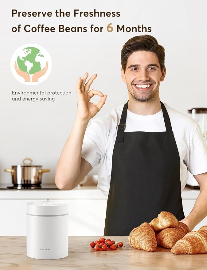 OUTPEAK Neo 2025 Kilo Auto Vacuum Coffee Canister, 1.5L Capacity for 17.6oz of Coffee Beans, One-Button Operation, Stainless Steel Coffee Storage Container with Scoop (Barista Champion's Choice)