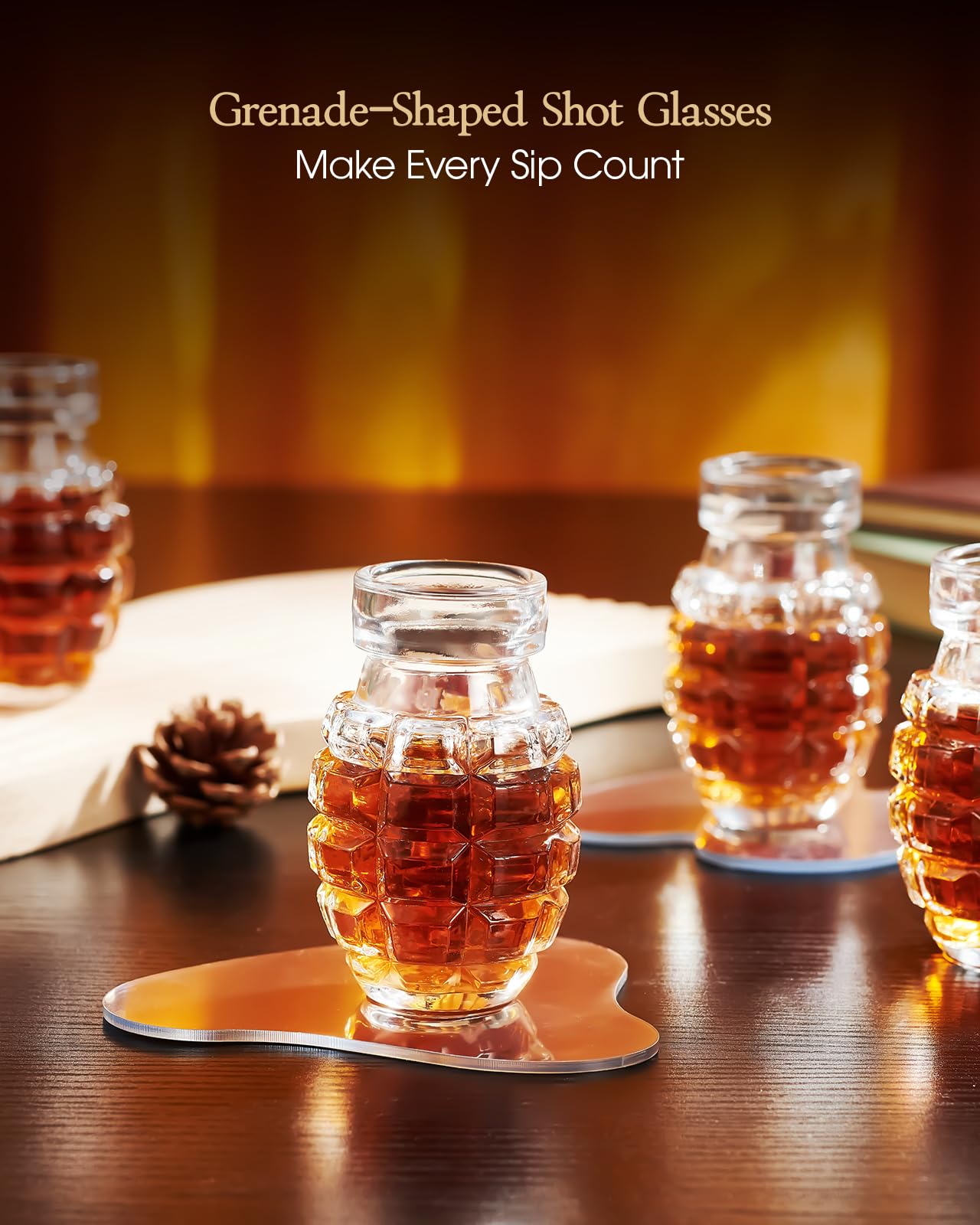 Kollea Grenade Shaped Shot Glass Set, 4 Pcs 3.7 Oz Heavy-Base Cups