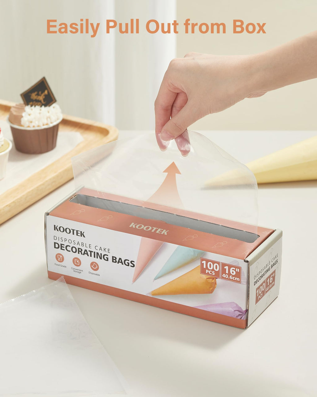 Kootek Piping Bags, Disposable Pastry Icing Bags 16 Inch, 100 Pcs Large