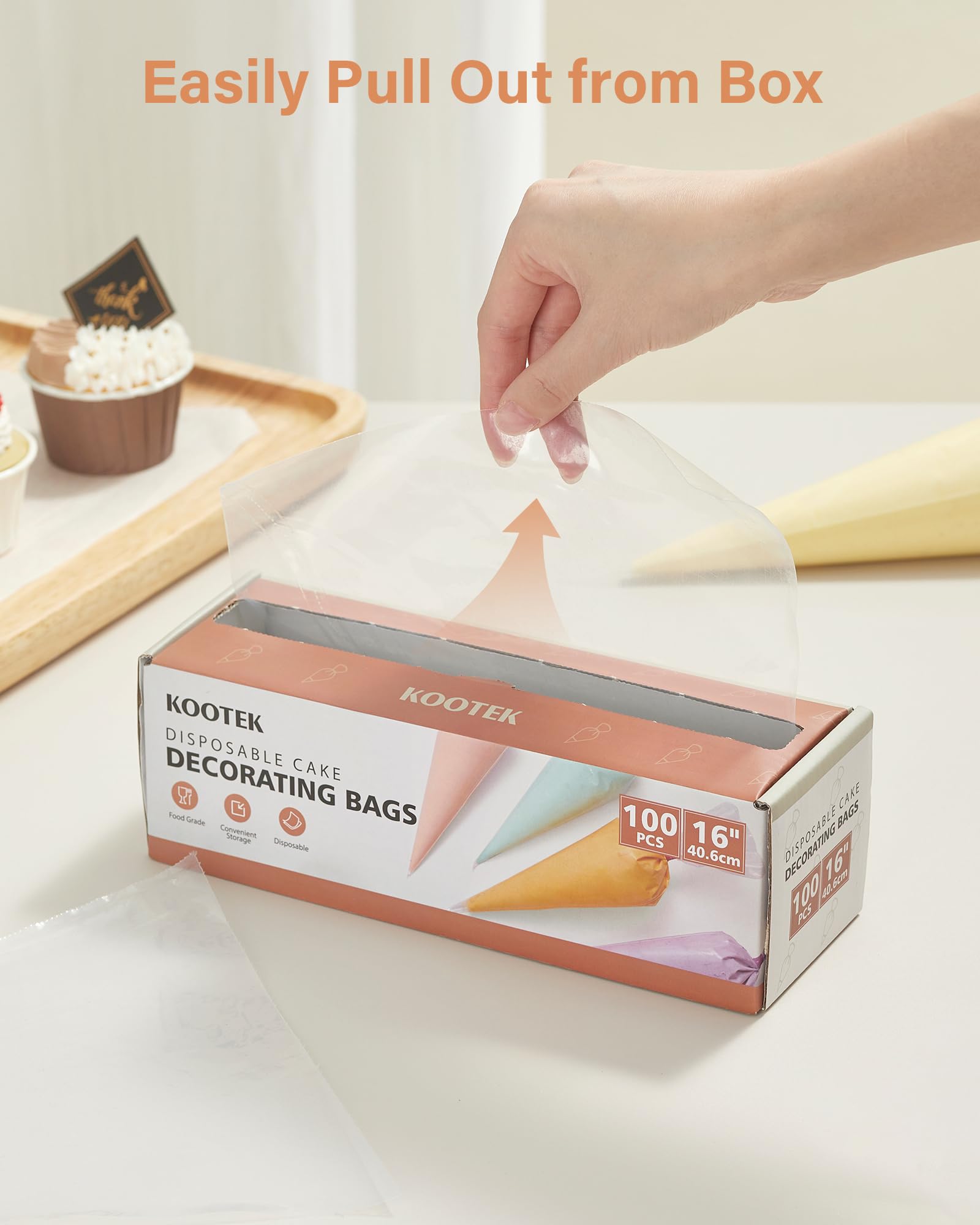Kootek Piping Bags, Disposable Pastry Icing Bags 16 Inch, 100 Pcs Large