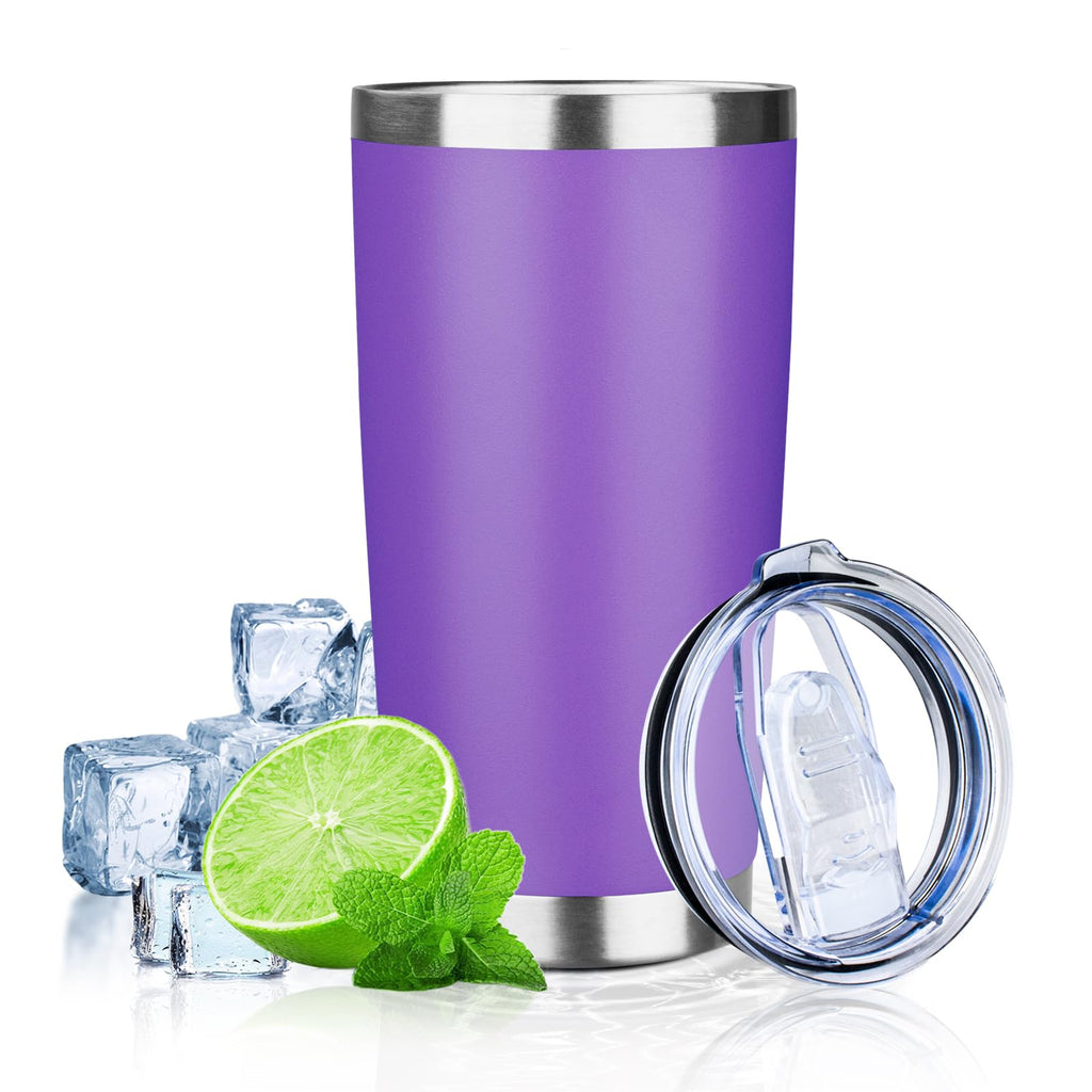 FLIFQI 20oz Tumbler with Lid Double Wall Vacuum Insulated Travel Coffee Mug Stainless Steel Thermal Cup Powder Coated Sturdy Coffee Tumbler for Hot and Cold Beverage (Purple,1)