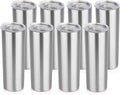 HASLE OUTFITTERS 20 oz Skinny Tumblers Bulk Set, Stainless Steel Insulated Slim Tumblers with Lids Travel Water Cups(Stainless Steel, 8)