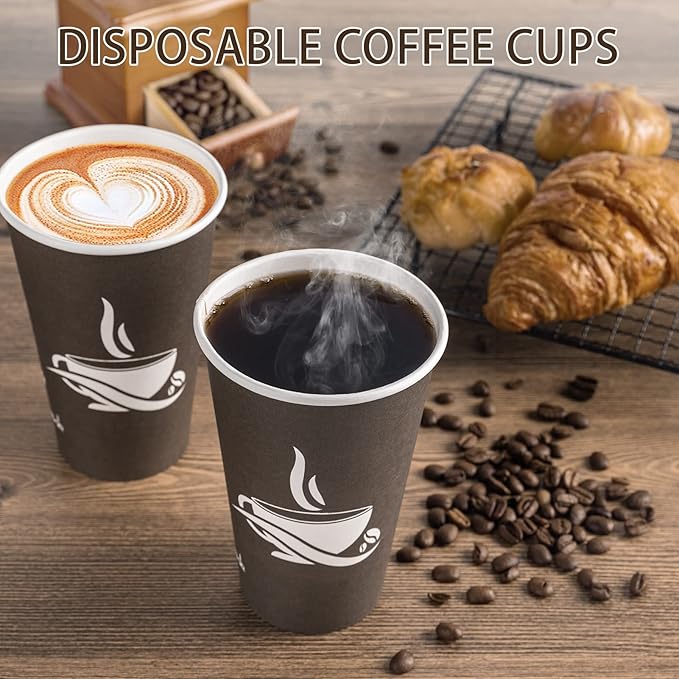 LITOPAK 210 Pack 16 oz Paper Cups, Brown Disposable Hot Coffee Cups for Party, Picnic, Travel, and Events