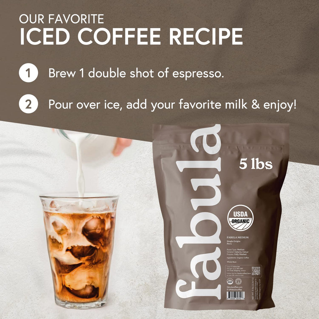 Fabula Coffee Medium Roast Whole Beans - Organic - Low Acid - Single Origin - Non-GMO - Mold Free - 80 Ounces