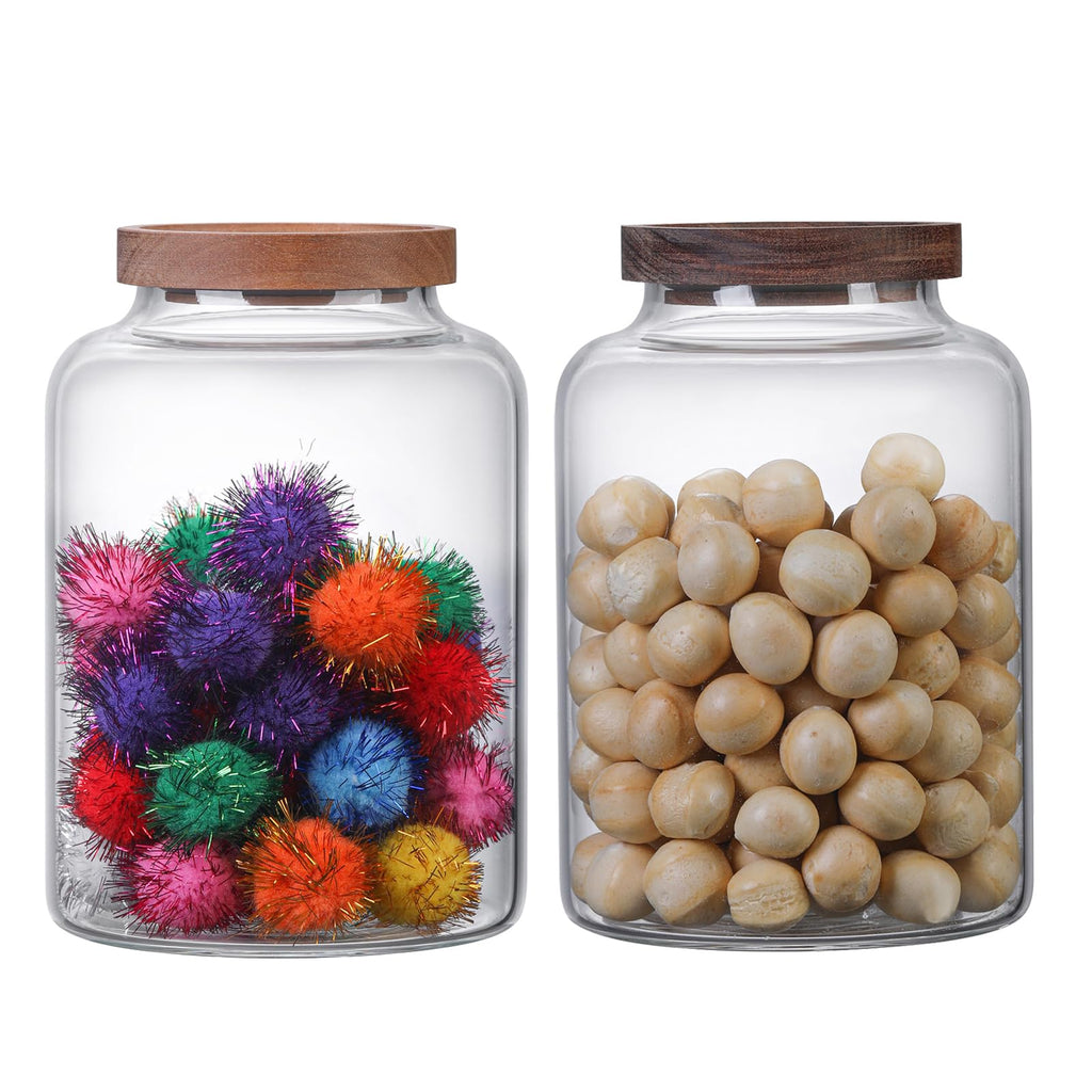 OULOVECO Large Glass Jar with Lid Set of 2, Glass Sugar Containers Kitchen Canisters Pantry Glass Food Storage Container for Candy Coffee Bean Cereal Flour Cookies (67oz(2000ml)-2 pack)