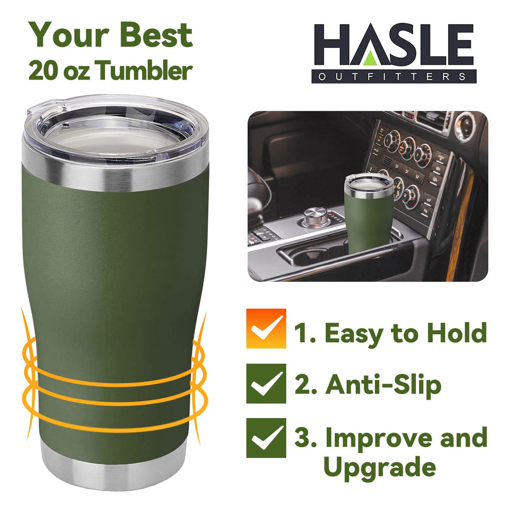 HASLE OUTFITTERS 20 oz Tumbler Bulk, Stainless Steel Tumblers with Lid, Vacuum Insulated Tumbler, Double Wall Powder Coated Cup, coffee mugs, Army Green, 1 Pack