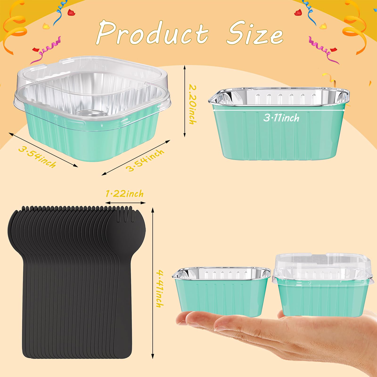 Ksmxos 25 Pack Square Mini Cake Pans with Lids,Mini Loaf Pans with Lids,Aluminum Foil Baking Cups,Disposable Ramekins Cupcake Cups,Dessert Cups for Wedding Birthday Party Picnics,5oz (Blue)