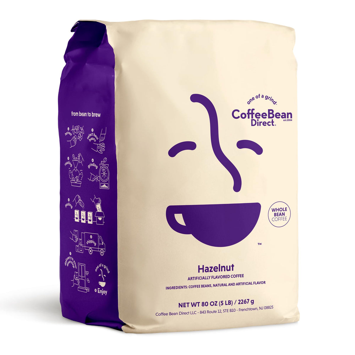 Coffee Bean Direct Hazelnut Flavored, Whole Bean, 5lb Bag