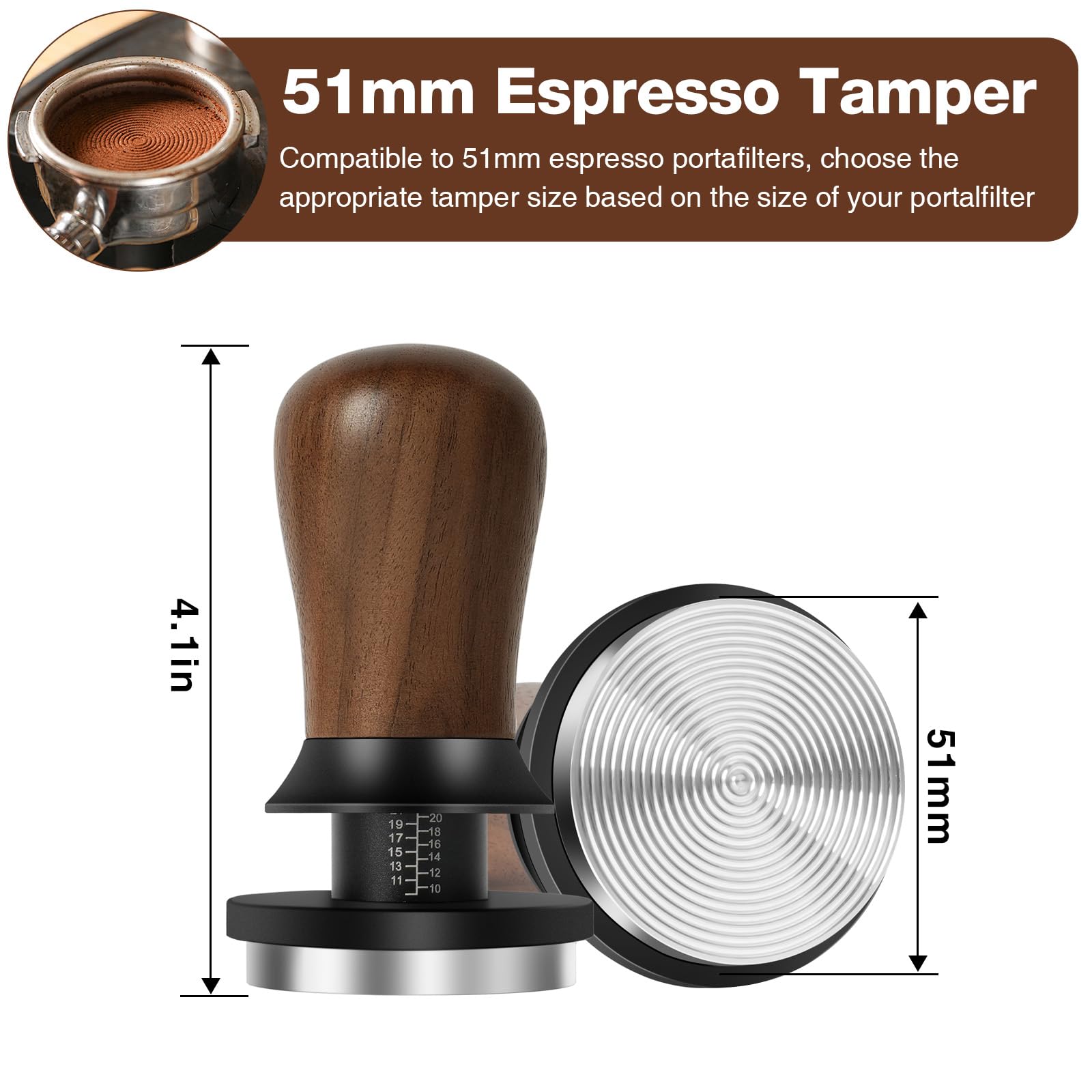 PUSEE 51mm Espresso Coffee Tamper - Premium Barista Coffee Tamper, Constant 30lb Calibrated Double Spring Stainless Steel Ground Espresso Tamper,Fits for All 51mm Portafilters,Espresso Accessories