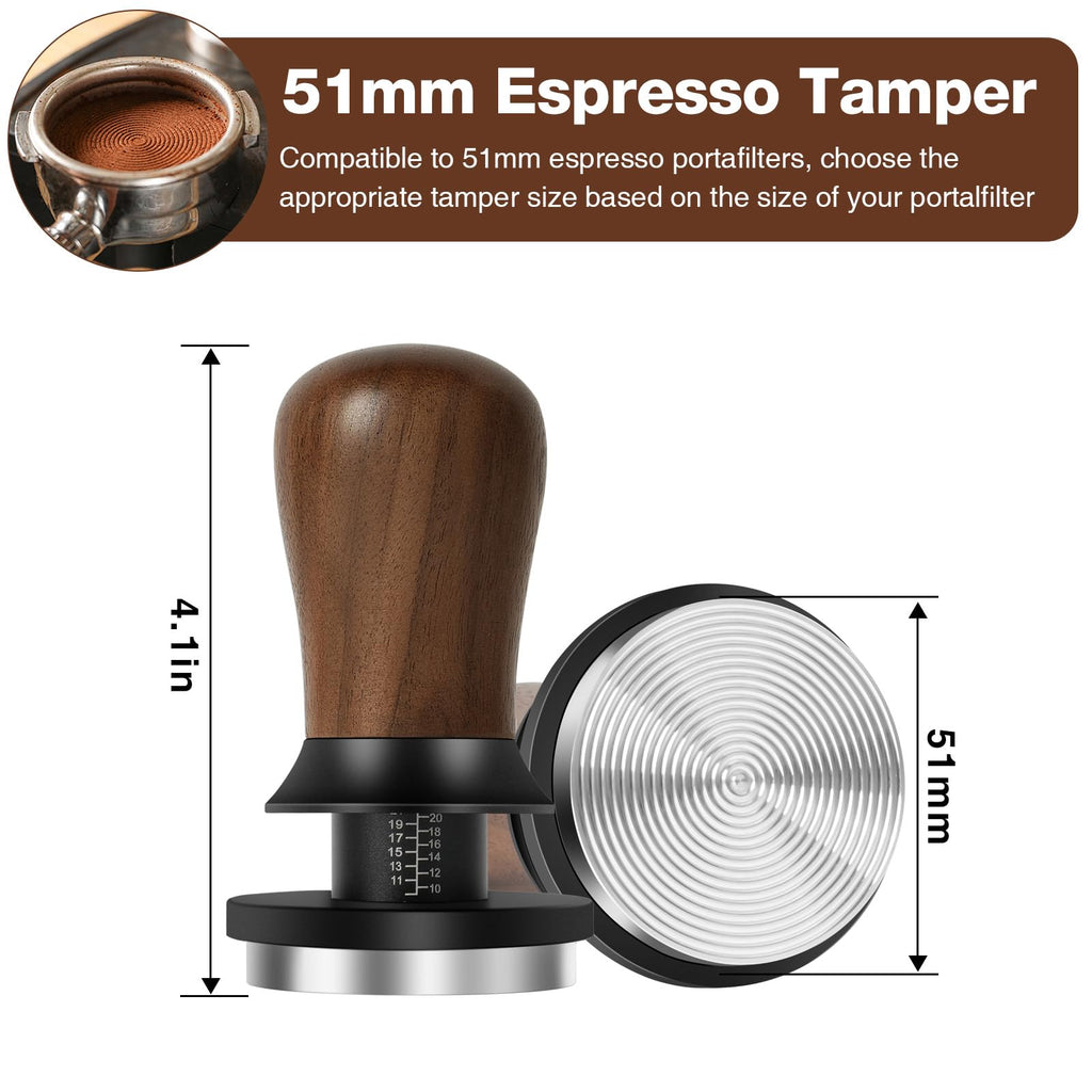 PUSEE 51mm Espresso Coffee Tamper - Premium Barista Coffee Tamper, Constant 30lb Calibrated Double Spring Stainless Steel Ground Espresso Tamper,Fits for All 51mm Portafilters,Espresso Accessories