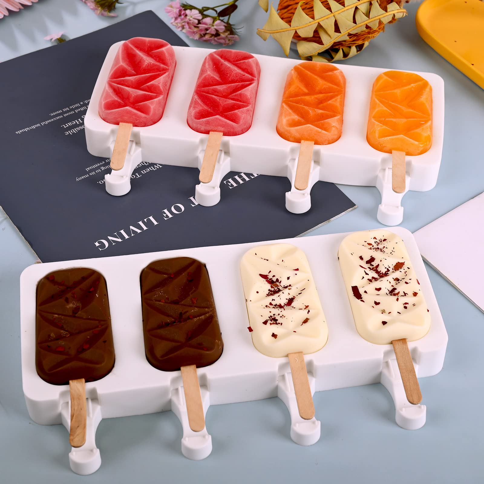 Sakolla 2 Pack 4 Cavities Diamond Shape Silicone Popsicle Molds