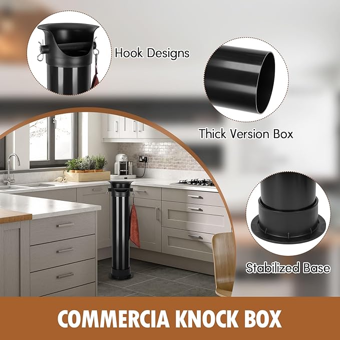 Knock Box for Espresso Grounds Commercial Floor-Standing Coffee Grounds Knock Box with Brush 18L Large Capacity Coffee Knockbox with Towel and Garbage Bags for Coffee Shops,Bar Home,Coffee lovers