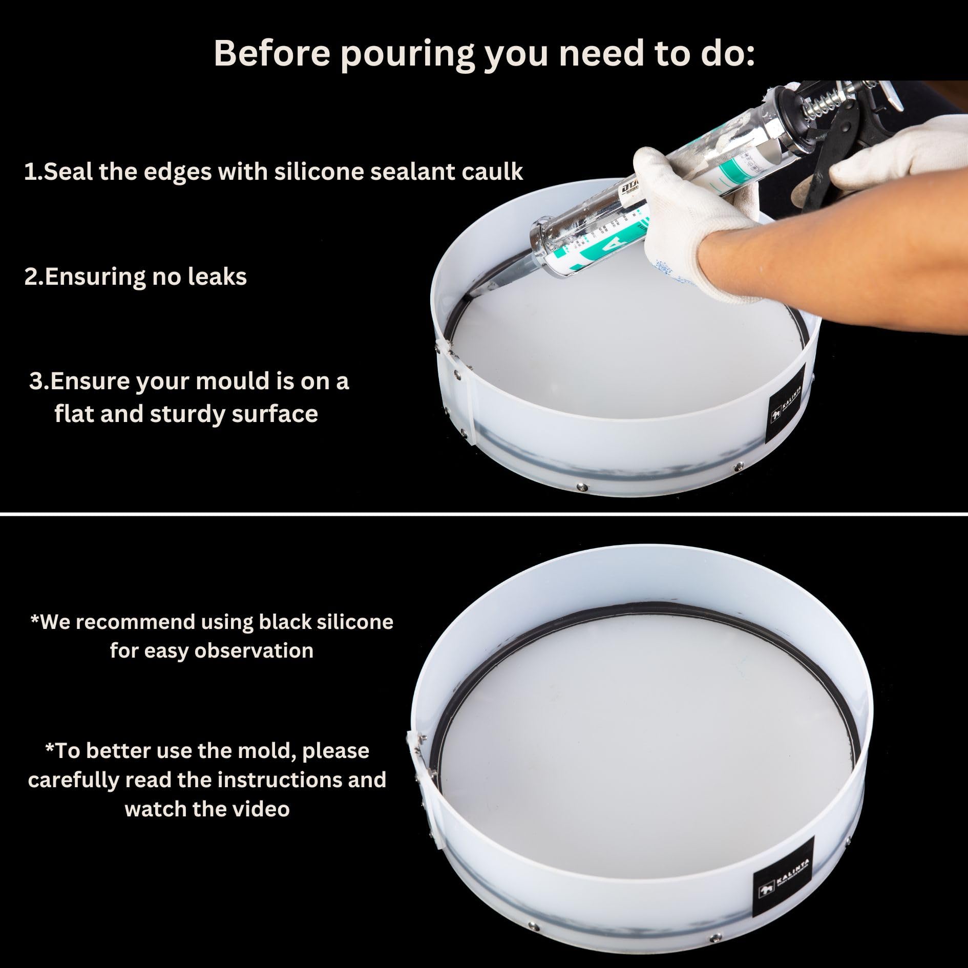 Resin Mold Large Round Deep -Kalinta 14inch Reusable Epoxy Round Molds for Resin Clock, Serving Tray Board, End Table，Floral Preservation Bouquet