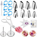 MDLJG 23Pcs Cake Decorating Tools Set, Stainless Steel Rose & Petal Icing Piping Tips with Flower Nails, Flower Lifters, Brush, Piping Bags and Pastry Bag Ties for Cake Cupcake Fondant Cookie Baking