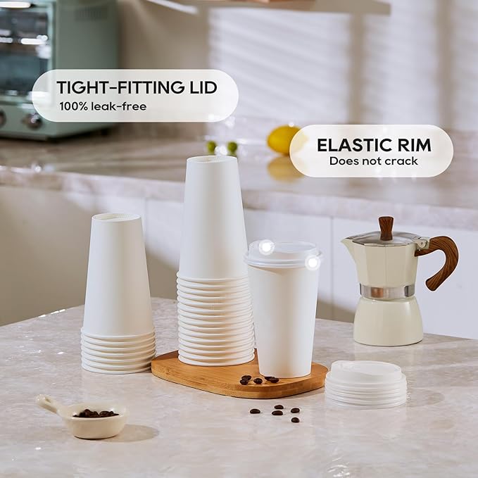 JOLLY PARTY [100 Pack] 20 oz Paper Coffee Cups, Disposable Paper Coffee Cup with Lids, Hot/Cold Beverage Drinking Cup for Water, Juice or Tea, Suitable for Home, Shops and Cafes
