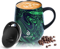 Ideus 16 oz (470 ml) Insulated Coffee Mug with Handle and Lid, Double Wall Stainless Steel Vacuum Thermal Coffee Mug, Travel Coffee Cup Thermal Cup for Home and Office (Green Zebra)