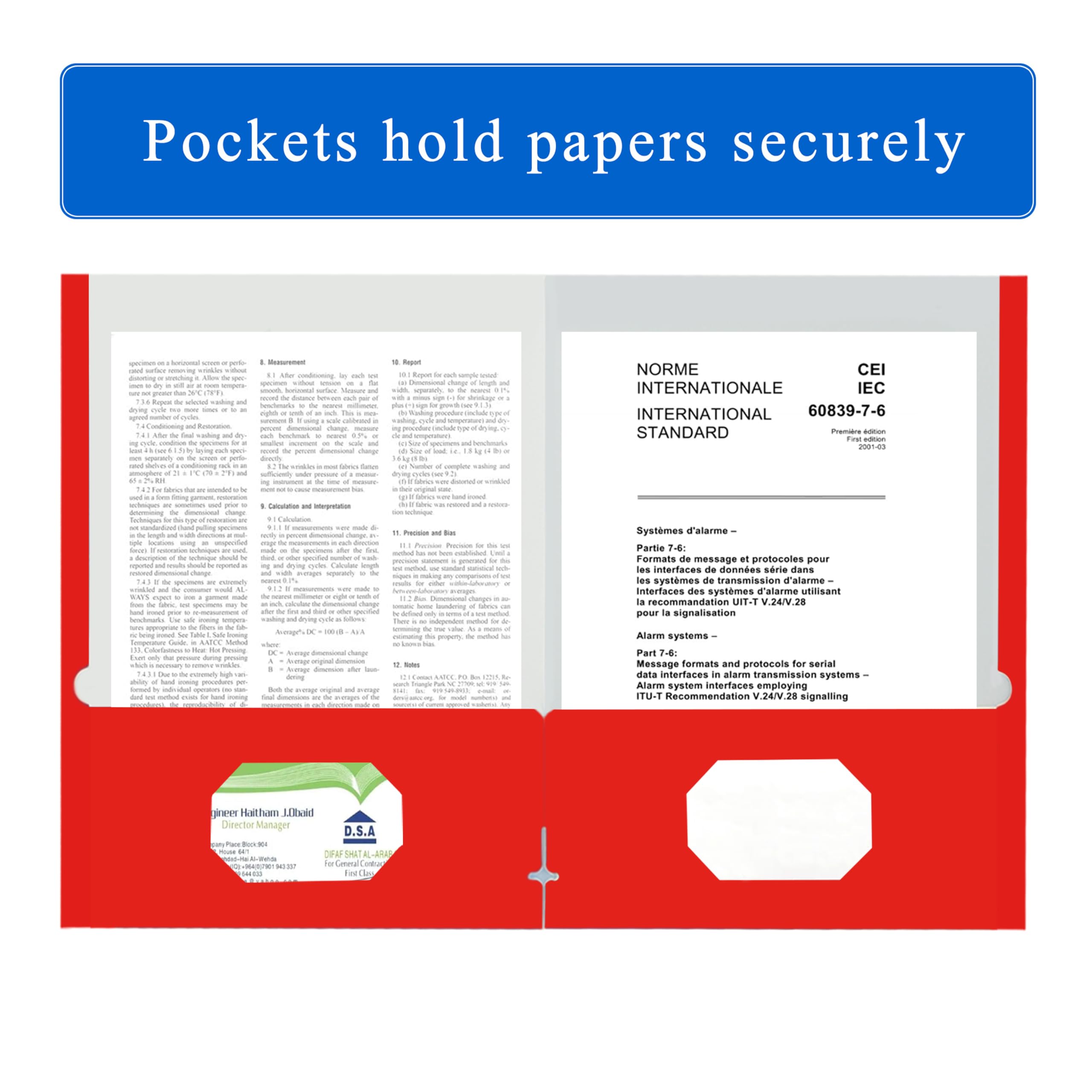 Zzrywuty File folders with Pockets,Red Two folders for documents,25 Pack Paper Folders with Card Slot,Letter Size,School Students,Business,Home and Office Workers
