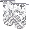 Thumb Oven Mitts, Heat and Slip Resistant Silicone Kitchen Mittens 2-Pack Set, Foliage Textured Flower Soft Long Oven Gloves, Flexible Thick Potholders for Safe Baking Cooking and Gr (Grayish)