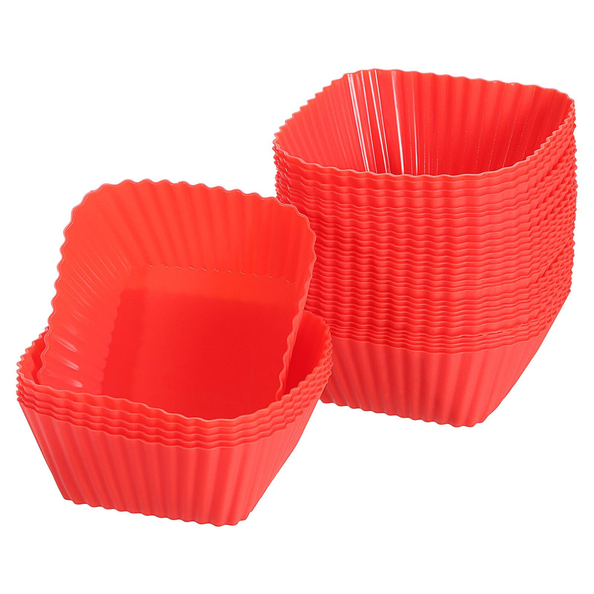 uxcell 18Pcs Silicone Cupcake Baking Cups, Silicone Muffins Liners Non-Stick Square Baking Cups, for Cooking Eggs Baking Muffins and Make a Cake(Red)