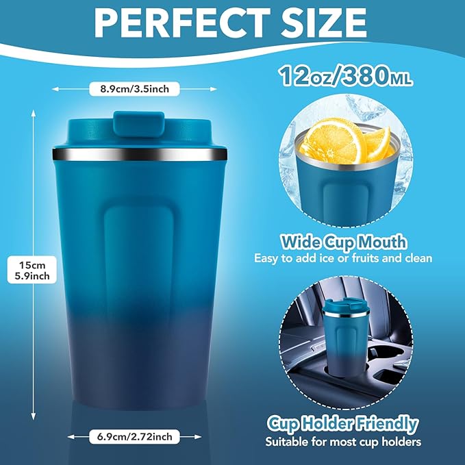 Volhoply 12 oz Double Wall Insulated Vacuum Travel Coffee Mug with Flip Lid Bulk 4 Pack,Reusable Stainless Steel Leak Proof Coffee Cups,Portable Thermal Tumbler for Hot & Cold Drinks(Dark Night,4 Set)