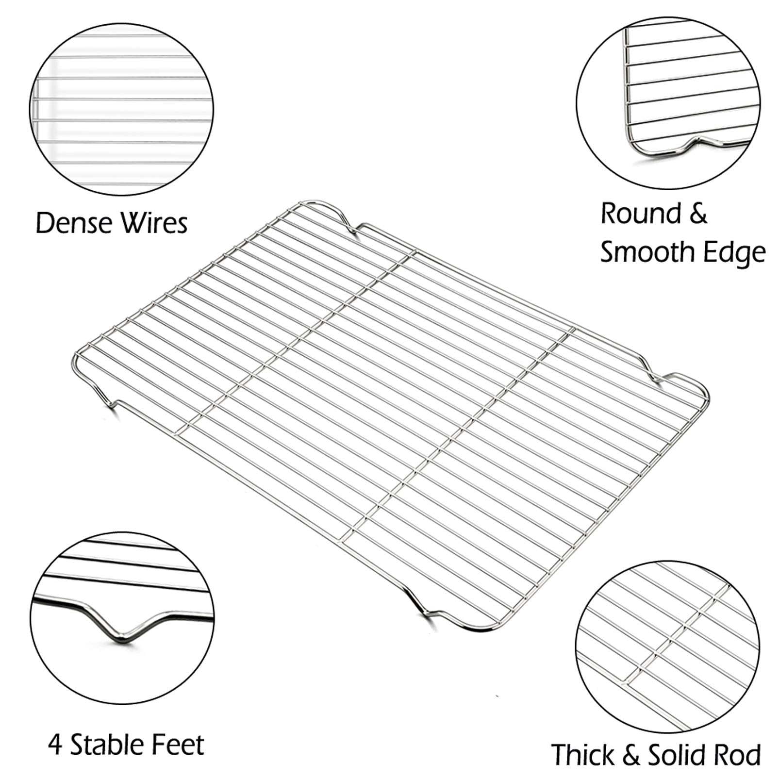 P&P CHEF Cooling Baking Rack Stainless Steel, 16.6" x 11.5", 2 Pcs, Silver