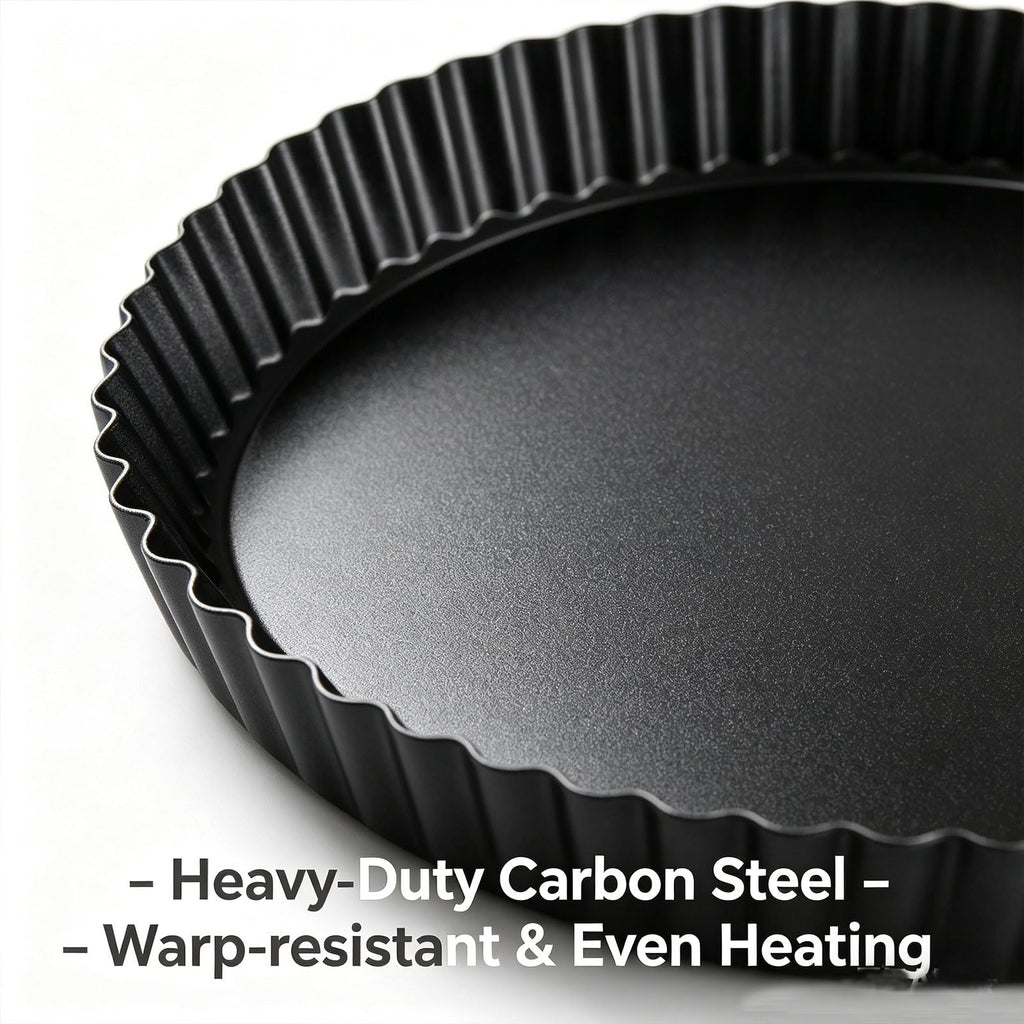 KUAYB 10 Inch Nonstick Tart Pan with Removable Bottom, Carbon Steel Quiche and Pie Pan- 1.1-Inch Depth, Fluted Edges for Baking Tarts, Quiches, Mousse Cakes, and Desserts